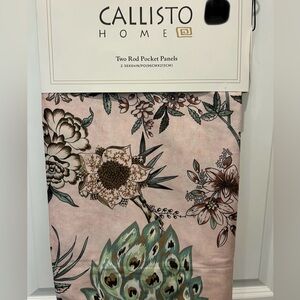 Callisto Home PEACOCK FLORAL Window Curtains 2 Panel 38x84 LIGHT BLUSH Pink